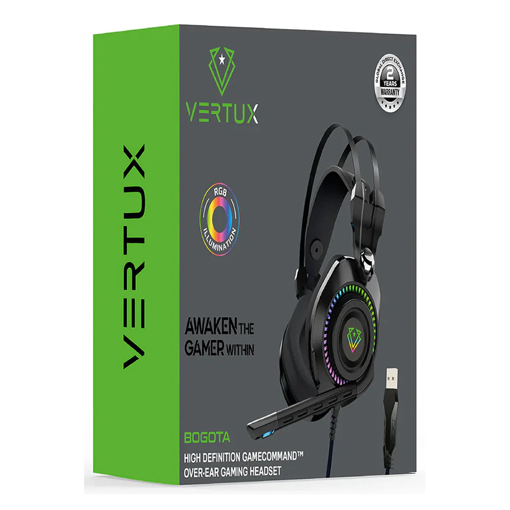 سماعة رأس للألعاب Vertux Bogota High Definition GameCommand Over-Ear، Cable Length:2.1m، أسود، ضمان سنة واحدة | Bogota.Black
