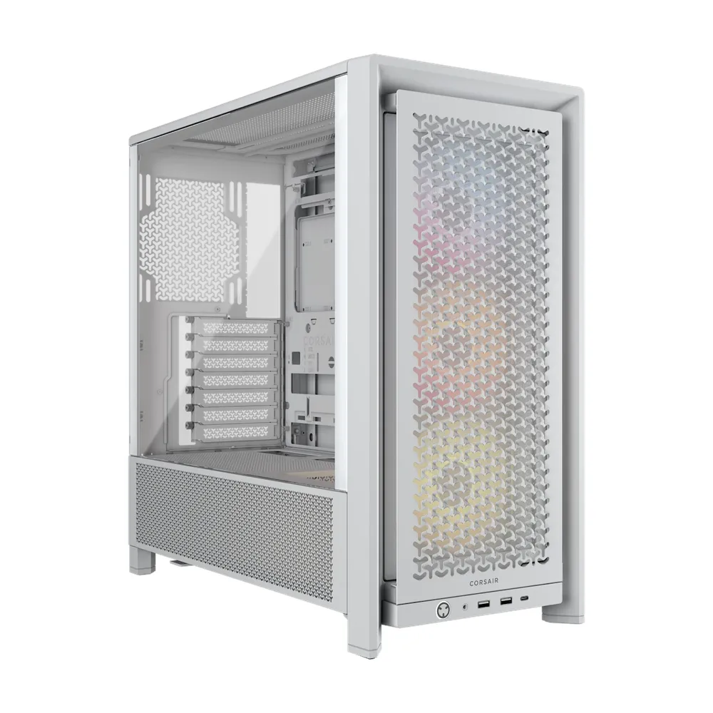 Corsair FRAME 4000D RS AR GB Modular Mid-Tower ATX Case, Tempered Glass Side Window, 3 x RS120 AR GB Performance Fans, 360mm GPU Support, USB 3.2 Gen 2, GPU Anti-Sag Stabilization Arm Included, White, 1 Year Warranty | CC-9011297-WW