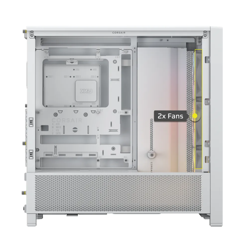 Corsair FRAME 4000D RS AR GB Modular Mid-Tower ATX Case, Tempered Glass Side Window, 3 x RS120 AR GB Performance Fans, 360mm GPU Support, USB 3.2 Gen 2, GPU Anti-Sag Stabilization Arm Included, White, 1 Year Warranty | CC-9011297-WW