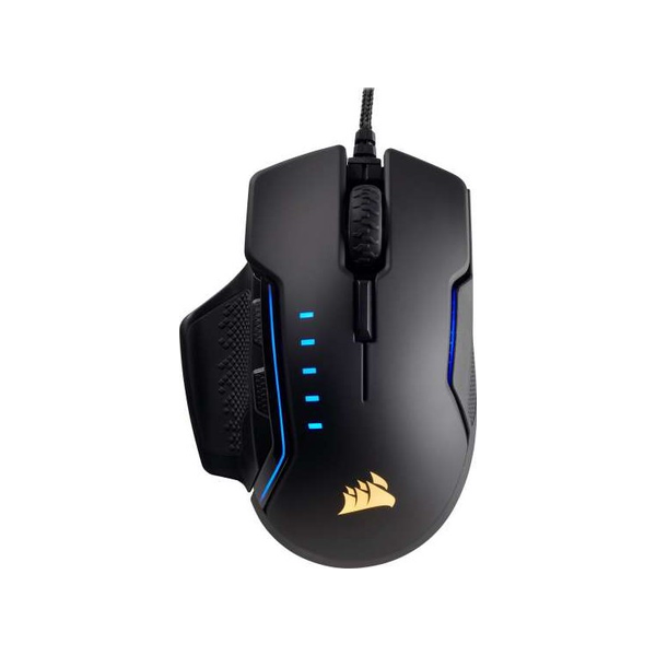 Corsair GLAIVE R GB Wired Gaming Mouse, 1.8m Braided Fiber Cable, Omron Switches, 1000hz Polling Rate, 16000 DPI PixArt PMW-3367 Sensor, Ergonomic, Right-handed Contoured Design, Interchangeable Thumb Grips, Black, 1 Year Warranty | CH-9302011-NA