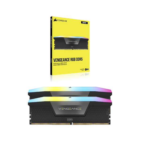 مجموعة ذاكرة Corsair Vengeance RGB، سعة 32 جيجابايت (2x16 جيجابايت)، DDR5 DRAM، بسرعة 6000 ميجابت/ثانية، CL-36، لون أسود، ضمان لمدة سنة | CMH32GX5M2E6000C36