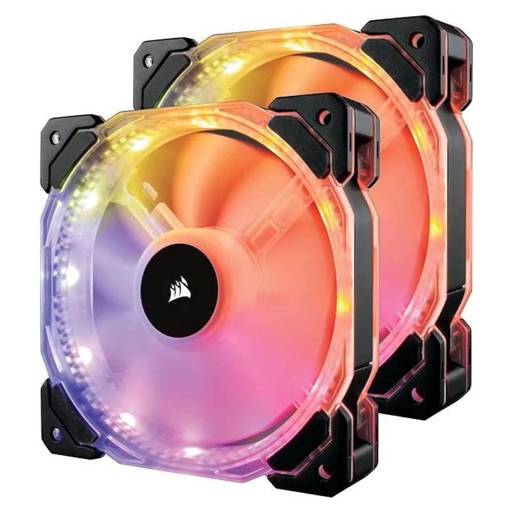 Corsair HD140 RGB LED High Performance 140mm PWM Case Fan, Twin Pack with Controller, Hydraulic Bearing, 600-1350 RPM, Black | CO-9050069-WW