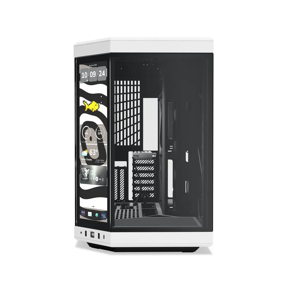 كيس كمبيوتر Hyte Y70 Touch Infinite Dual Chamber Mid-Tower ATX، 3-Piece Panoramic Glass، شاشة 14.9 بوصة Integrated IPS Touchscreen، يستوعب كرت شاشة حتى 422mm، USB 3.2 Gen 2، Panda (Black & White)، ضمان سنة واحدة | CS-HYTE-Y70TI-WB