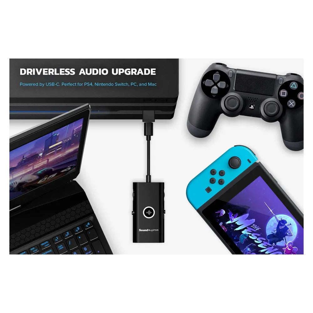 Creative Sound Blaster G3 بطاقة صوت محمولة للألعاب USB-C، ومحول صوتي DAC ومضخم صوت لأجهزة PS4 وPS5 وNintendo Switch والكمبيوتر الشخصي، وأدوات تحكم مستقلة للميكروفون ومستوى الصوت، ومحسّن صوت الخطوات، وضمان لمدة عام واحد | CL-SB-G3