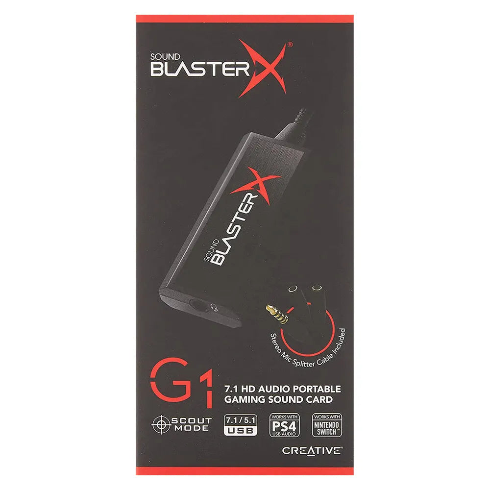 بطاقة صوت إبداعية Sound BlasterX G1 7.1 محمولة، مكبر صوت لسماعات الرأس، محرك BlasterX الصوتي الاحترافي، USB-A، ضمان لمدة عام واحد | CL-SB-G1
