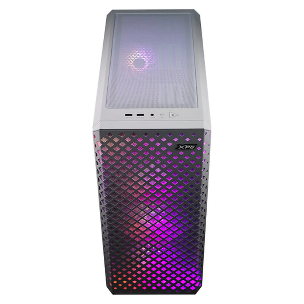 XPG Defender Pro Mid-Tower E-ATX PC Case, Tempered Glass Side Panel With Mesh Panel Design, 3 x XPG VENTO AR GB 120mm Fans, 400mm GPU Support, USB 3.0, White, 1 Year Warranty | DEFENDERPRO-WHCWW
