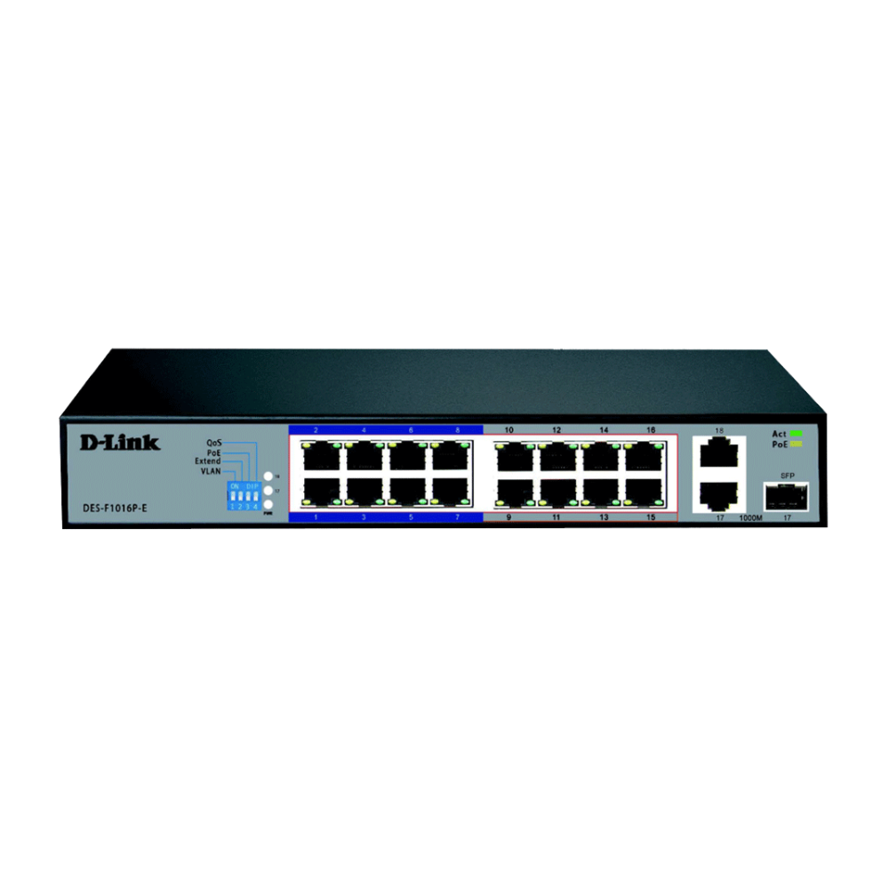 SWITCH DLINK 16 PORT POE UNMANAGED | DES-F1016P-E