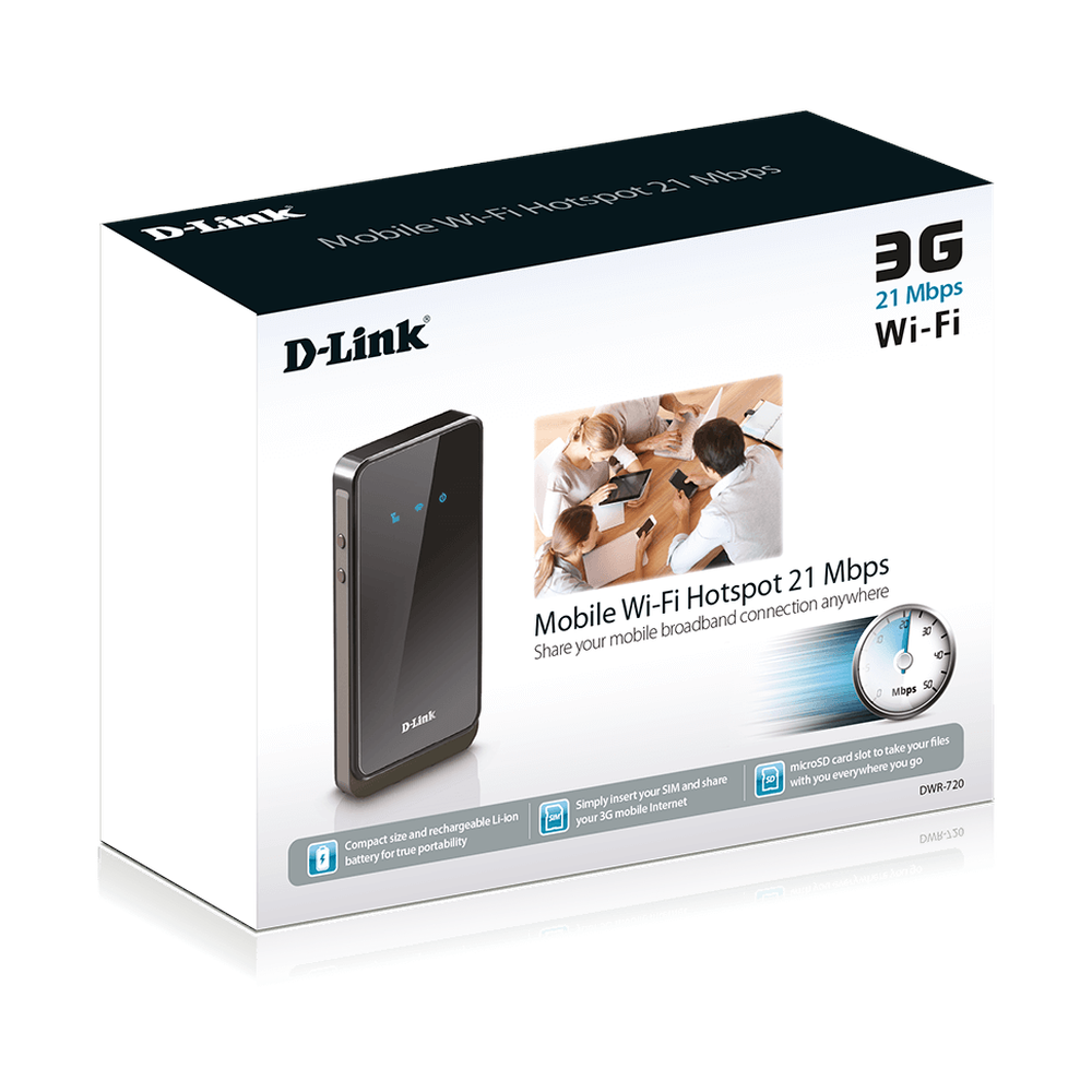 D-Link Mobile Wi-Fi Hotspot Router, Up To 21.6 Mbps Download Speed, Up To 5.76 Mbps Upload Speed, 6-pin USIM Card Interface, Embedded Omni-Directional Antennas, 1 Year Warranty | DWR-720