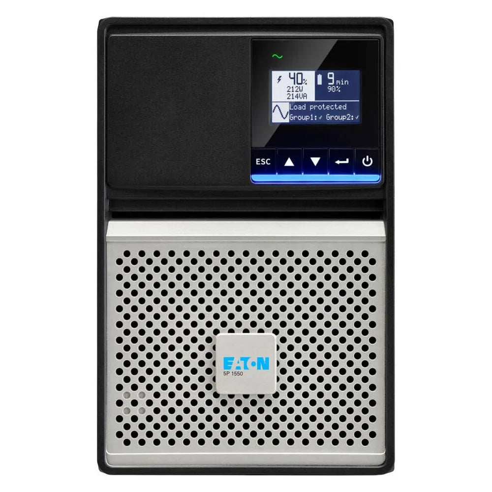 Eaton 5P Gen 2 UPS، 1550 فولت أمبير، 1350 وات، عامل شكل برج، شكل موجة خرج جيبية، توصيل دخل C14، شاشة LCD رسومية متعددة اللغات، بطارية حمض الرصاص لا تحتاج للصيانة، ضمان لمدة عام | 5P1550IG2