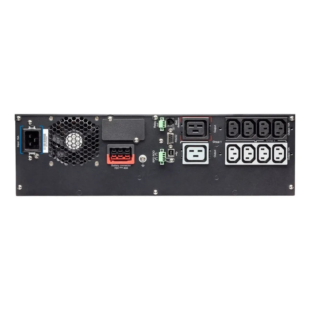 Eaton 9PX UPS، قدرة 3000 فولت أمبير، 3000 واط، تركيب على رف/برج، عامل شكل 3U، شكل موجة خرج جيبية، تحويل مزدوج عبر الإنترنت، توصيل إدخال C20، شاشة LCD رسومية متعددة اللغات، بطارية حمض الرصاص محكمة الغلق، ضمان لمدة سنة | 9PX3000iRT3U