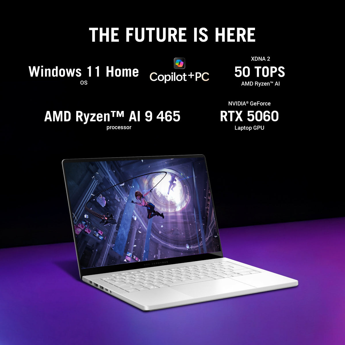 Asus ROG Zephyrus G14 Gaming Laptop, AMD Ryzen AI 9 465 Processor, 32GB RAM, 1TB SSD, 8GB RTX 5060 Graphics, 14" 3K OLED 120Hz Display, Windows 11 Home, Backlit RGB English & Arabic Keyboard, 1 Year Warranty | GA403GM-SY006W