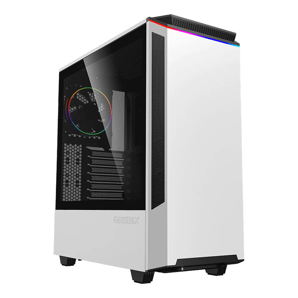 Gamemax Paladin T801 AR GB ATX PC Case, Tempered Glass Side Panel, 1 x AR GB 12cm Rainbow Fan, 360mm GPU Support, USB 3.1 Gen 1, White, 1 Year Warranty | GM-T801-PAL-WH