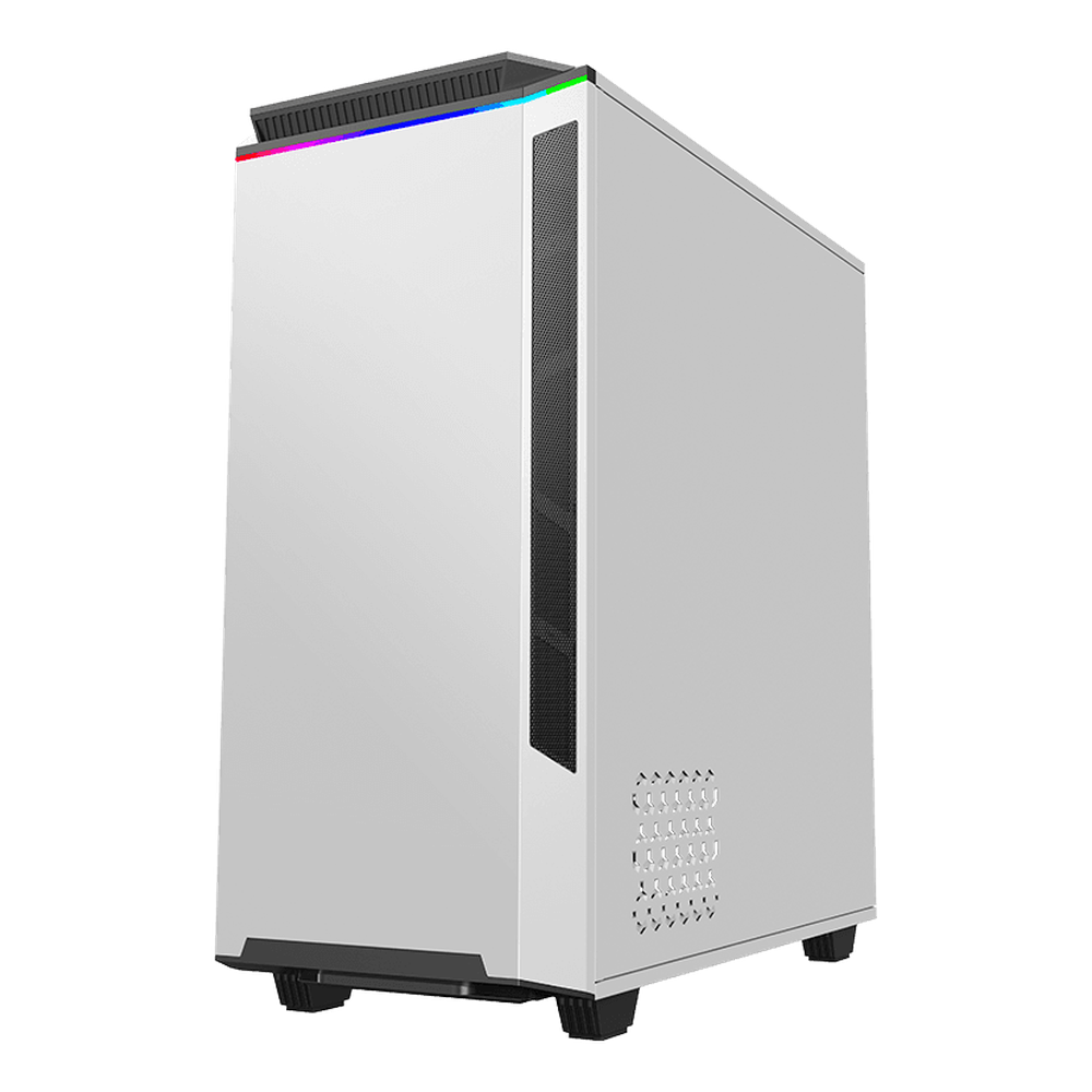 صندوق كمبيوتر Gamemax Paladin T801 AR GB ATX، لوحة جانبية من الزجاج المقوى، مروحة AR GB Rainbow مقاس 12 سم، يدعم بطاقات الرسوميات حتى 360 مم، USB 3.1 Gen 1، أبيض، ضمان سنة واحدة | GM-T801-PAL-WH