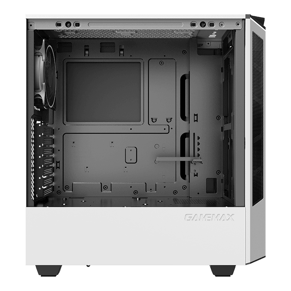 صندوق كمبيوتر Gamemax Paladin T801 AR GB ATX، لوحة جانبية من الزجاج المقوى، مروحة AR GB Rainbow مقاس 12 سم، يدعم بطاقات الرسوميات حتى 360 مم، USB 3.1 Gen 1، أبيض، ضمان سنة واحدة | GM-T801-PAL-WH