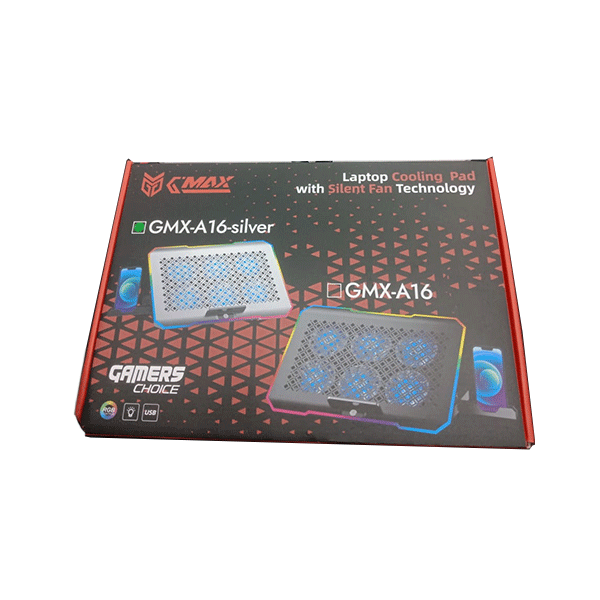 مبرد لابتوب للألعاب G-MAX مزود بـ 6 مراوح RGB طراز GMX-A16 فضي