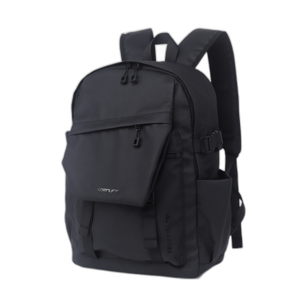 Genuine DesertHunter Laptop Backpack, Fits up to 15.6” Laptops, Durable Polyester Build, Water-Resistant Fabric, All-Black Zipper Pullers, Carry Strap, Black, 1 Year Warranty | GN-B230963BK