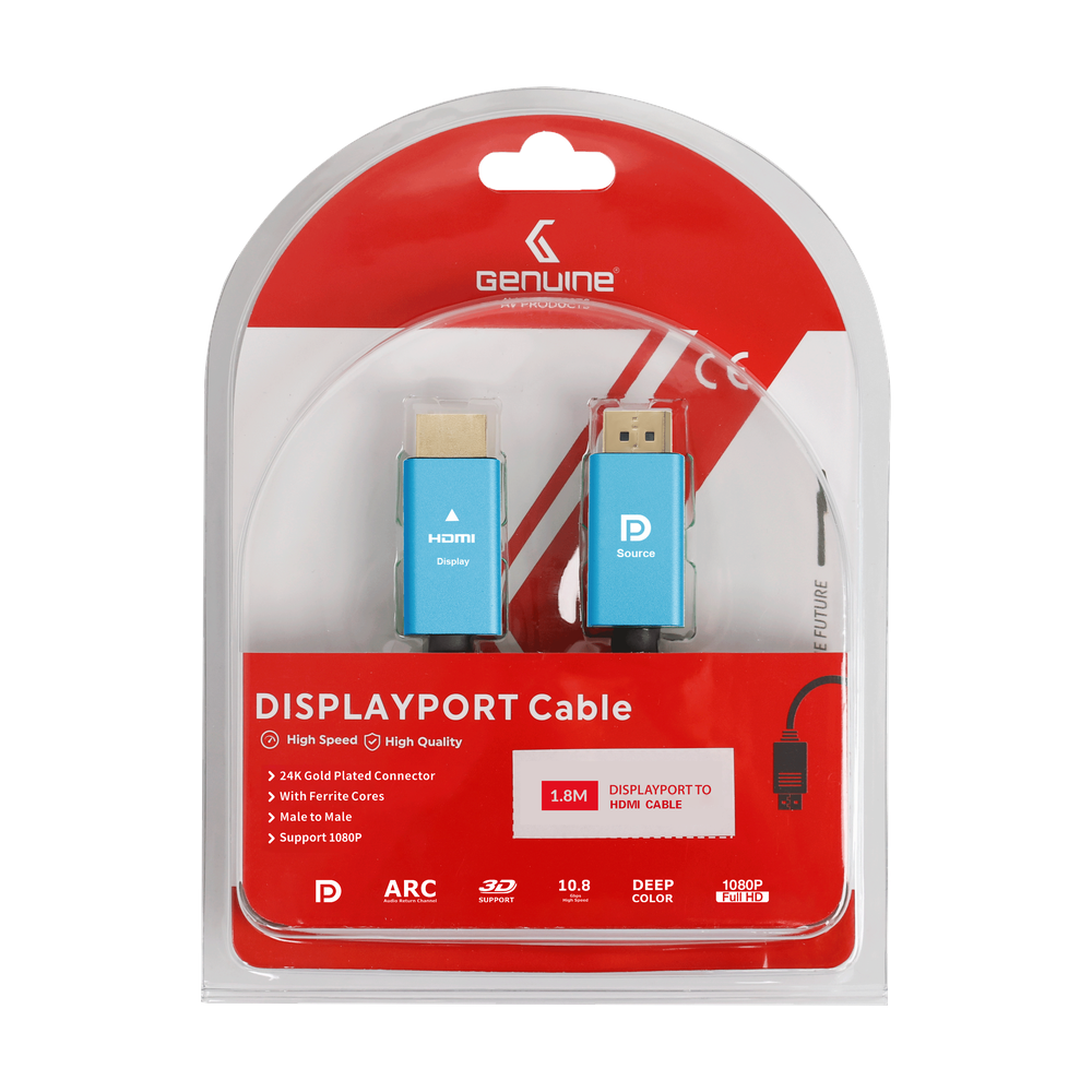 كابل ديسبلاي بورت (DP) إلى HDMI أصلي، إصدار 1.1، يدعم 1080p، طول الكابل 1.8 متر، ضمان سنة واحدة | GN-DPHD1.8M