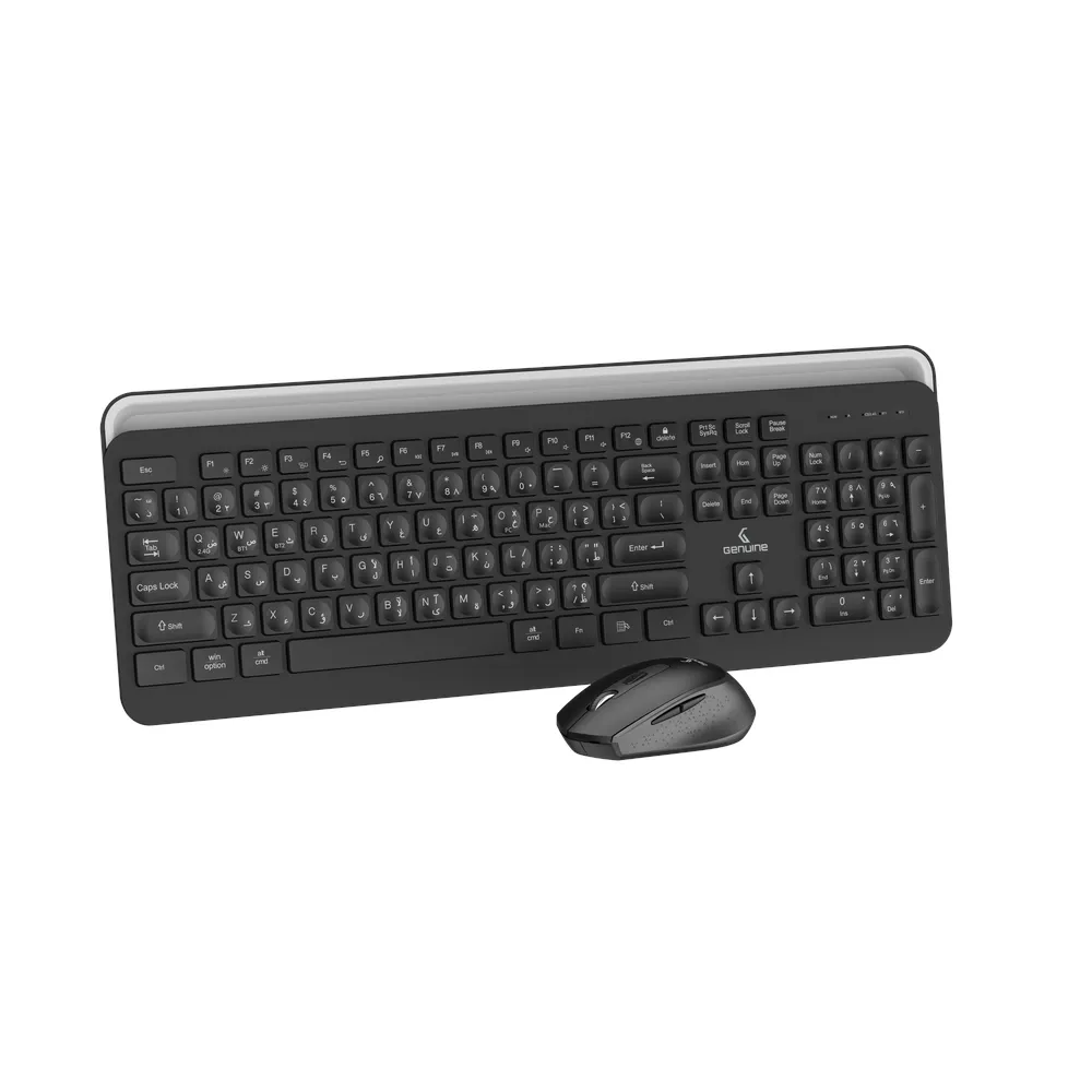 ماوس Genuine GN-KM232WBT Wireless & Bluetooth English & Arabic Keyboard & Combo، Dual Mode (2.4G + Bluetooth)، FN Multimedia Keys، تصميم Ergonomic، 6-Button Mouse مع DPI-1600، أسود، ضمان سنة واحدة | GN-KM232WBT