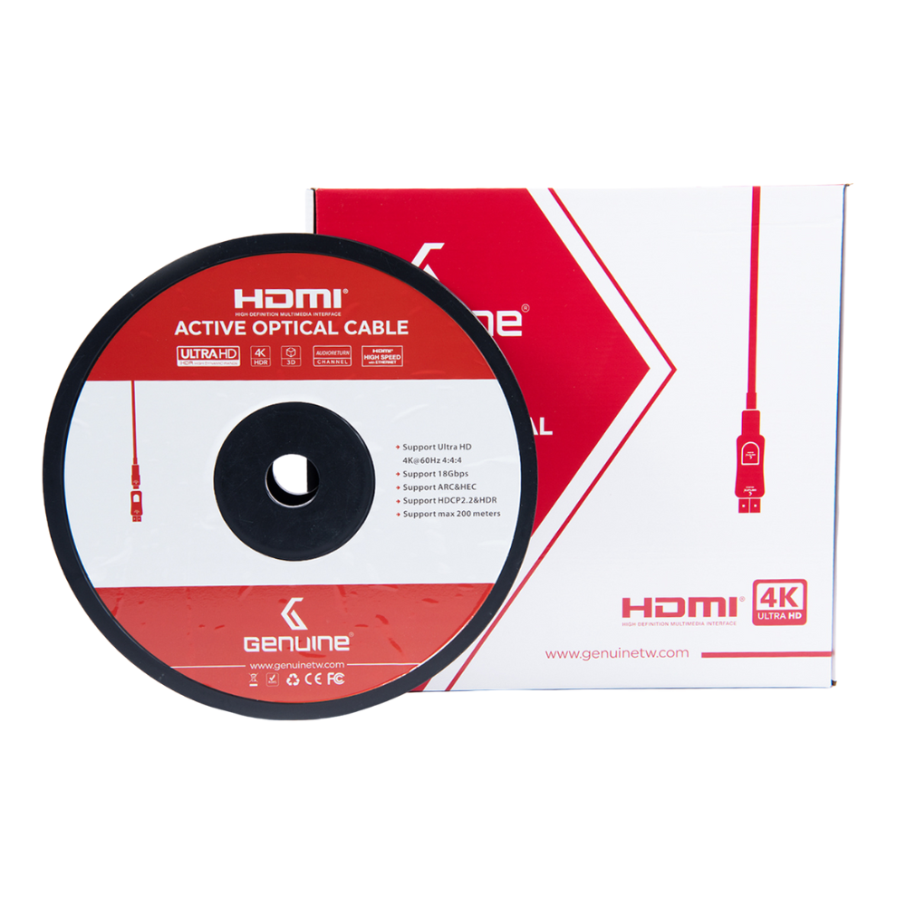 Genuine HDMI To HDMI Fiber Optic Cable, Version 2.0, Supports 4K, Cable Length 50M, 1 Year Warranty | GNHDFO50M20V