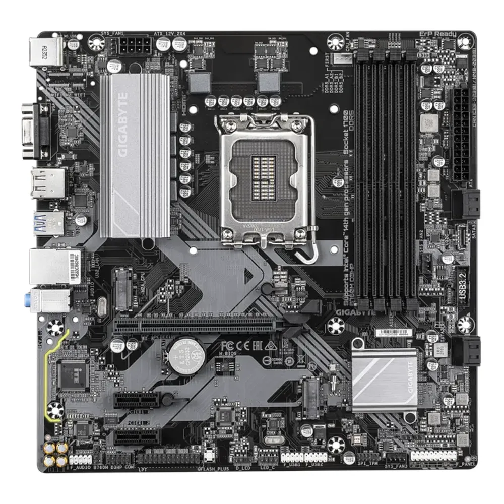 لوحة أم جيجابايت B760M D3HP، مقبس LGA1700، عامل الشكل mATX، ذاكرة وصول عشوائي DDR5، منفذ PCIe 4.0، HDMI، DisplayPort، D-Sub، إيثرنت Realtek GbE، ضمان سنة واحدة | B760M-D3HP