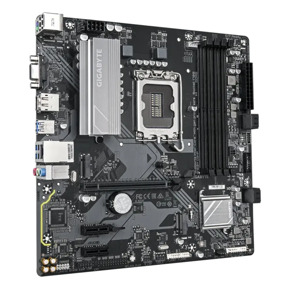 لوحة أم جيجابايت B760M D3HP، مقبس LGA1700، عامل الشكل mATX، ذاكرة وصول عشوائي DDR5، منفذ PCIe 4.0، HDMI، DisplayPort، D-Sub، إيثرنت Realtek GbE، ضمان سنة واحدة | B760M-D3HP