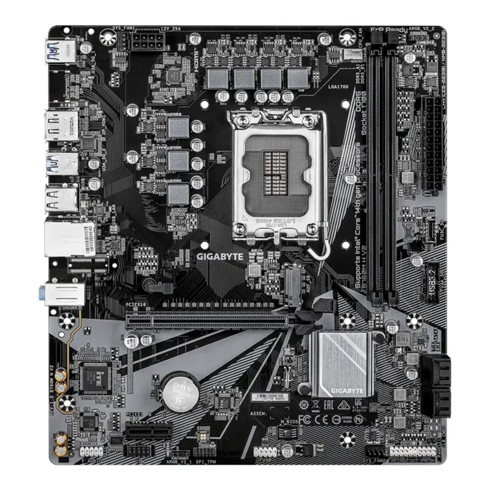 لوحة أم جيجابايت B760M H V2، مقبس LGA1700، عامل الشكل mATX، ذاكرة DDR5، منفذ PCIe 4.0، منفذ HDMI، منفذ DisplayPort، إيثرنت Realtek GbE، ضمان سنة واحدة | B760M-H-V2