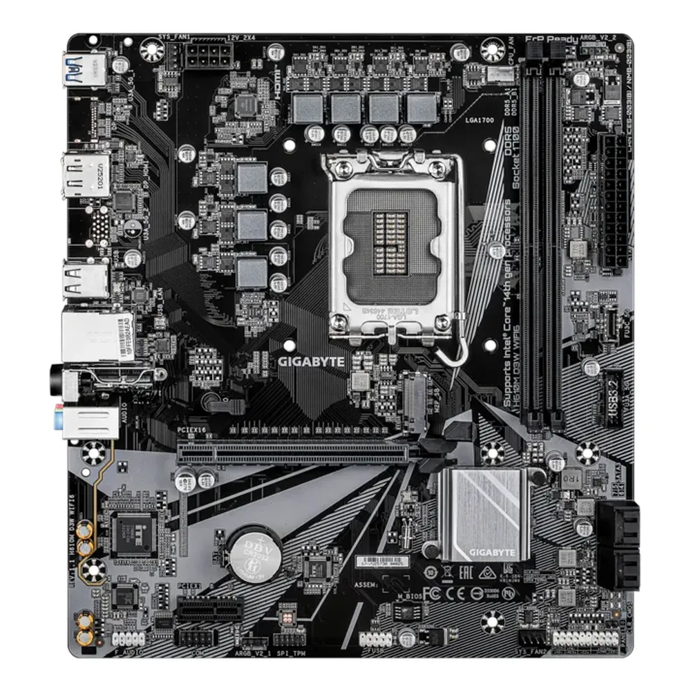 Gigabyte H610M D3W WIFI6 Motherboard, LGA1700 Socket, mATX Form Factor, DDR5 Ram, PCIe 4.0, Wi-Fi 6, Bluetooth v5.3, HDMI, DisplayPort, Realtek GbE Ethernet, RGB Fusion, 1 Year Warranty | H610M-D3W-WIFI6