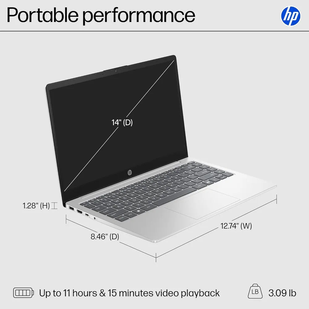لابتوب HP 14-EP0299NR للاستخدام الشخصي، معالج Intel Core i3-N305، ذاكرة RAM سعة 8 جيجابايت، قرص تخزين SSD سعة 256 جيجابايت، شاشة HD مقاس 14 بوصة، نظام تشغيل Windows 11 Home، لوحة مفاتيح باللغتين العربية والإنجليزية، ضمان لمدة عام واحد | BL9T2UA