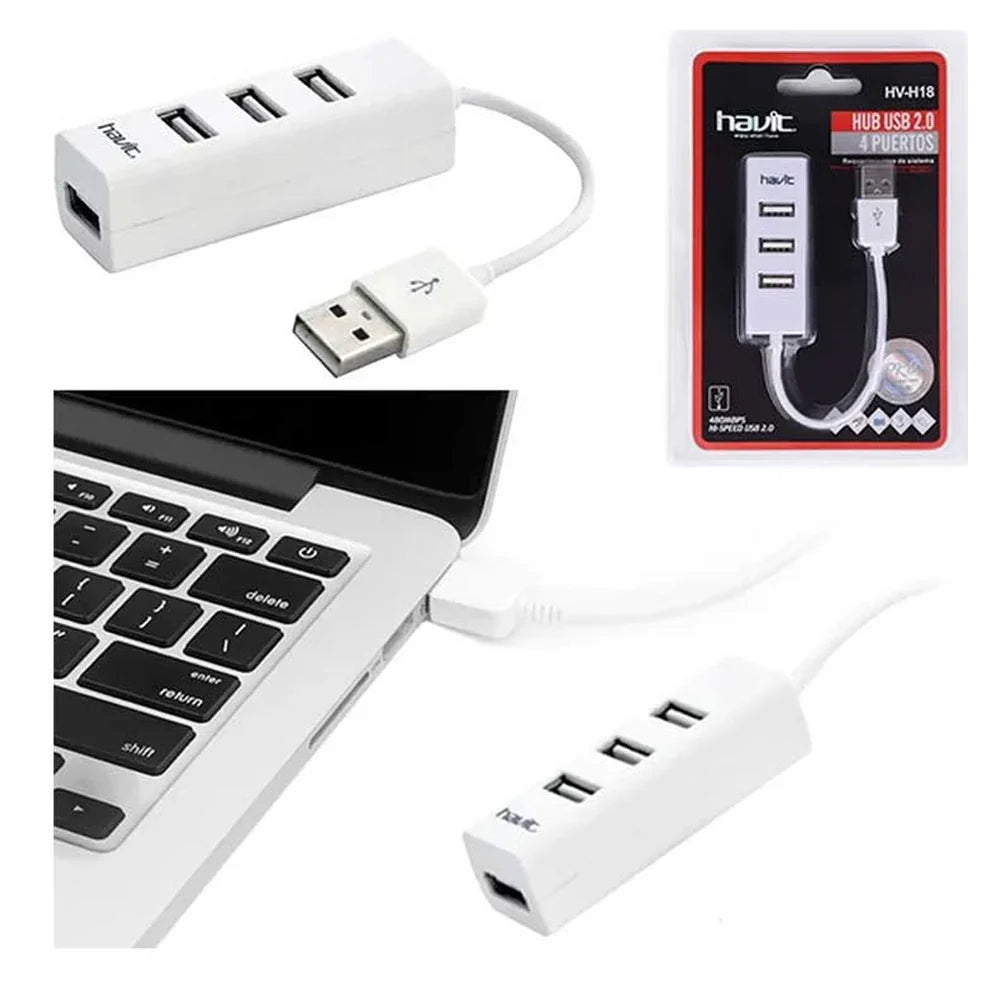 Havit HV-H18 4-Port USB 2.0 Hub, USB-A 2.0, Compact Design, White, 1 Year Warranty | HV-H18-WH