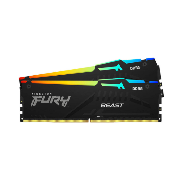مجموعة ذاكرة كينغستون فيوري بيست RGB، سعة 64 جيجابايت (2x32 جيجابايت)، نوع DDR5 DRAM، بسرعة 5600 ميجا ترانسفير/ثانية، توقيت CL-40، لون أسود، ضمان لمدة سنة | KF556C40BBAK2-64
