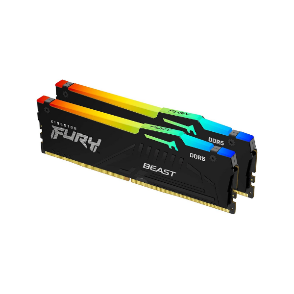 مجموعة ذاكرة كينغستون فيوري بيست RGB، سعة 64 جيجابايت (2x32 جيجابايت)، نوع DDR5 DRAM، بسرعة 5600 ميجا ترانسفير/ثانية، توقيت CL-40، لون أسود، ضمان لمدة سنة | KF556C40BBAK2-64