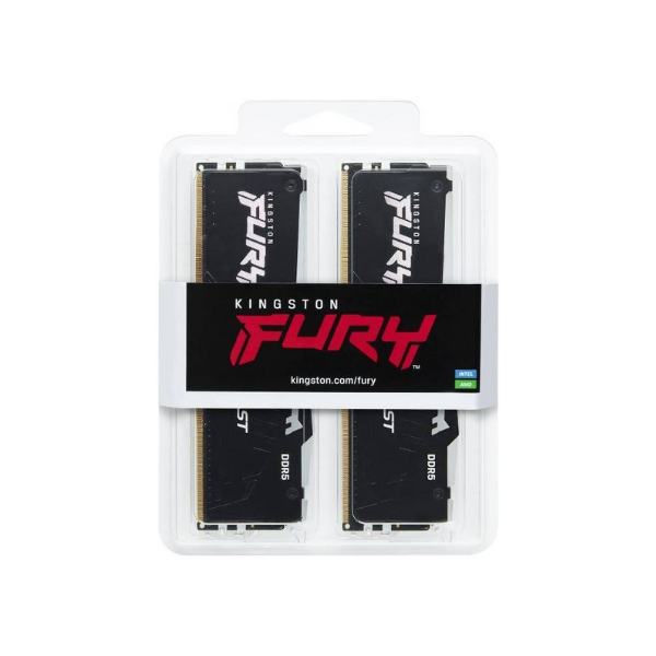 مجموعة ذاكرة كينغستون فيوري بيست RGB، سعة 64 جيجابايت (2x32 جيجابايت)، نوع DDR5 DRAM، بسرعة 5600 ميجا ترانسفير/ثانية، توقيت CL-40، لون أسود، ضمان لمدة سنة | KF556C40BBAK2-64