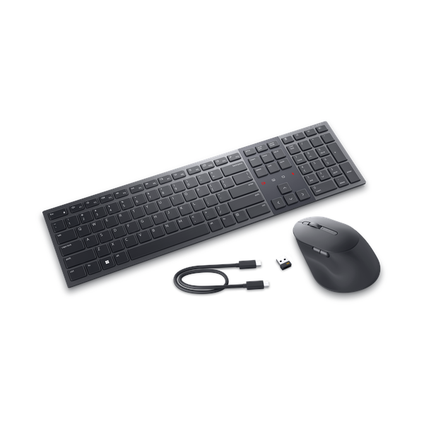 Dell KM900 Premier Collaboration Keyboard & Mouse Combo, Wireless, Bluetooth, 100% Keyboard Layout, Smart Backlighting, Scissor-switch, low-profile, 7 Programmable Mouse Buttons, 800-8000 DPI Track-on-Glass Mouse Sensor, Contoured, Right-Handed Mouse