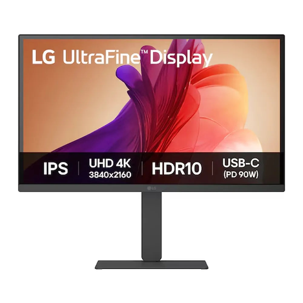 شاشة LG UltraFine IPS، مقاس 27 بوصة، دقة 4K (3840 × 2160)، 60 هرتز، مضادة للتوهج، زمن استجابة 5 مللي ثانية (GtG)، HDMI، DP، USB-C، حامل قابل للتعديل بالإمالة/الارتفاع/الدوران/المحور، لون أسود، ضمان لمدة سنة واحدة | 27U730A-B