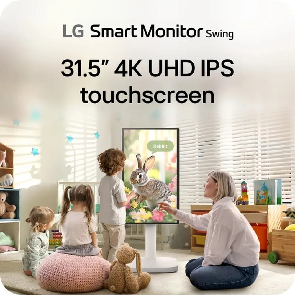 شاشة LG الذكية المتنقلة 4K IPS تعمل باللمس مقاس 32 بوصة UHD (3840 x 2160) بدقة 60 هرتز، مضادة للتوهج، وقت استجابة 5 مللي ثانية (GtG)، بمنفذ HDMI، ومنفذ DP، وقاعدة قابلة للتعديل للإمالة/الارتفاع/الدوران/المحور، لون أبيض، ضمان لمدة سنة | 32U889SA-WAMA