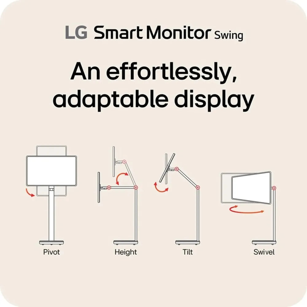 شاشة LG الذكية المتنقلة 4K IPS تعمل باللمس مقاس 32 بوصة UHD (3840 x 2160) بدقة 60 هرتز، مضادة للتوهج، وقت استجابة 5 مللي ثانية (GtG)، بمنفذ HDMI، ومنفذ DP، وقاعدة قابلة للتعديل للإمالة/الارتفاع/الدوران/المحور، لون أبيض، ضمان لمدة سنة | 32U889SA-WAMA