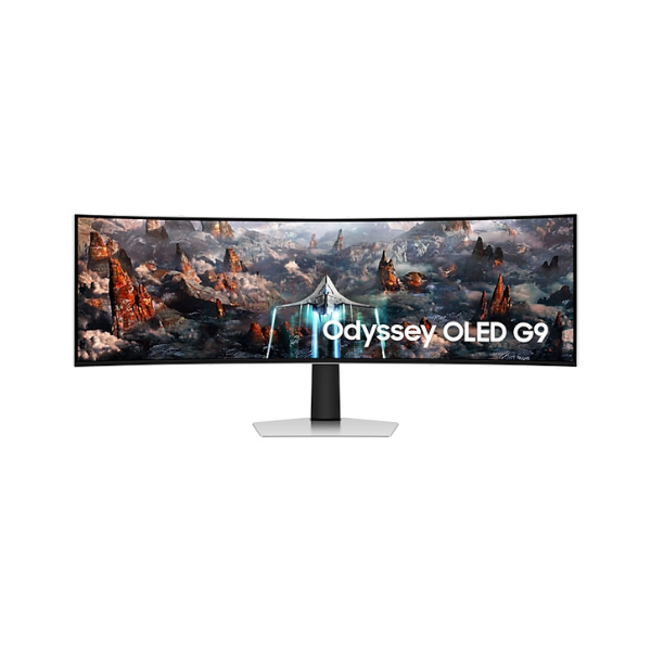 شاشة سامسونج LS49CG934SMXUE Odyssey OLED G9 G93SC المنحنية مقاس 49 بوصة بدقة DQHD (5120 × 1440)، وزمن استجابة 0.03 مللي ثانية، ومعدل تحديث 240 هرتز، ومنافذ HDMI وDP، وقابلة لتعديل الارتفاع/الإمالة، باللون الفضي، وضمان 3 سنوات | LS49CG934SMXUE