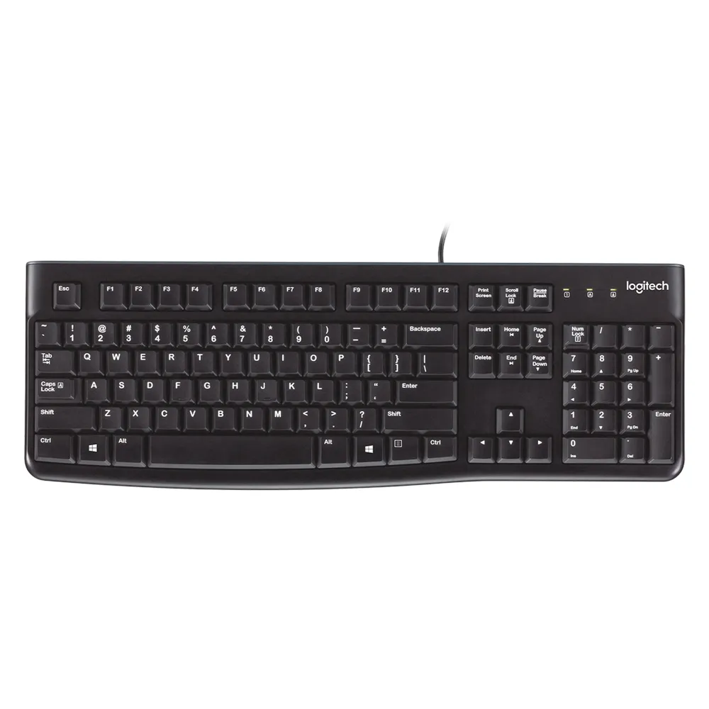 لوحة مفاتيح Logitech K120 Wired، USB، تصميم Spill-Resistant، تخطيط لوحة مفاتيح كامل 100%، Deep Profile Keys، 10-Key Number Pad، أسود، ضمان سنة واحدة | 920-002508