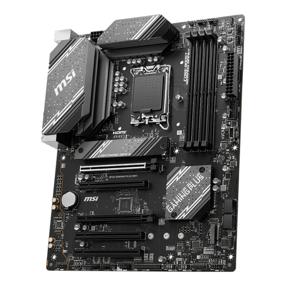 MSI B760 Gaming Plus WIFI Motherboard, LGA1700 Socket, ATX Form Factor, DDR5 Ram, PCIe 5.0, USB 10Gbps, HDMI, DP, Wi-Fi 6E, Bluetooth, Realtek 2.5Gb Ethernet, M.2 Shield Frozr, Heavy Plated VRM Heatsink, 1 Year Warranty | 911-7D98-046-051