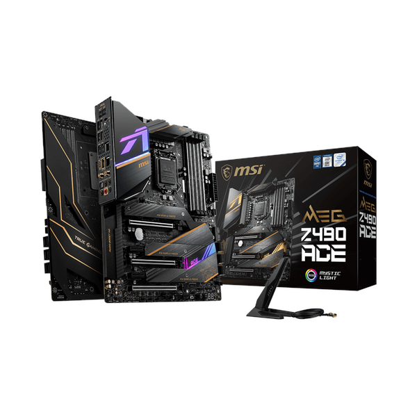 Msi MEG Z490 ACE WiFi AR GB Motherboard, LGA 1200 Socket, ATX Form Factor, DDR4 Ram, PCIe 3.0, Intel Wi-Fi 6 AX201, Bluetooth 5.1, USB 20 GBps, Realtek 8125B 2.5G LAN + Intel I219V Gigabit LAN, M.2 Sheild Frozr, 1 Year Warranty | MSI-MEG-Z490-ACE