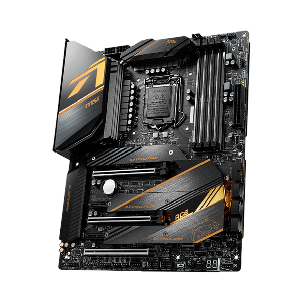 Msi MEG Z490 ACE WiFi AR GB Motherboard, LGA 1200 Socket, ATX Form Factor, DDR4 Ram, PCIe 3.0, Intel Wi-Fi 6 AX201, Bluetooth 5.1, USB 20 GBps, Realtek 8125B 2.5G LAN + Intel I219V Gigabit LAN, M.2 Sheild Frozr, 1 Year Warranty | MSI-MEG-Z490-ACE