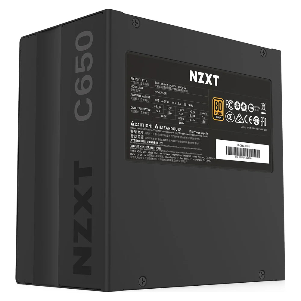 NZXT C650 80 Plus Gold Modular ATX Power Supply, 650W, Fully Modular, Sleeved Cables, ATX, Black | NP-C650M-UK