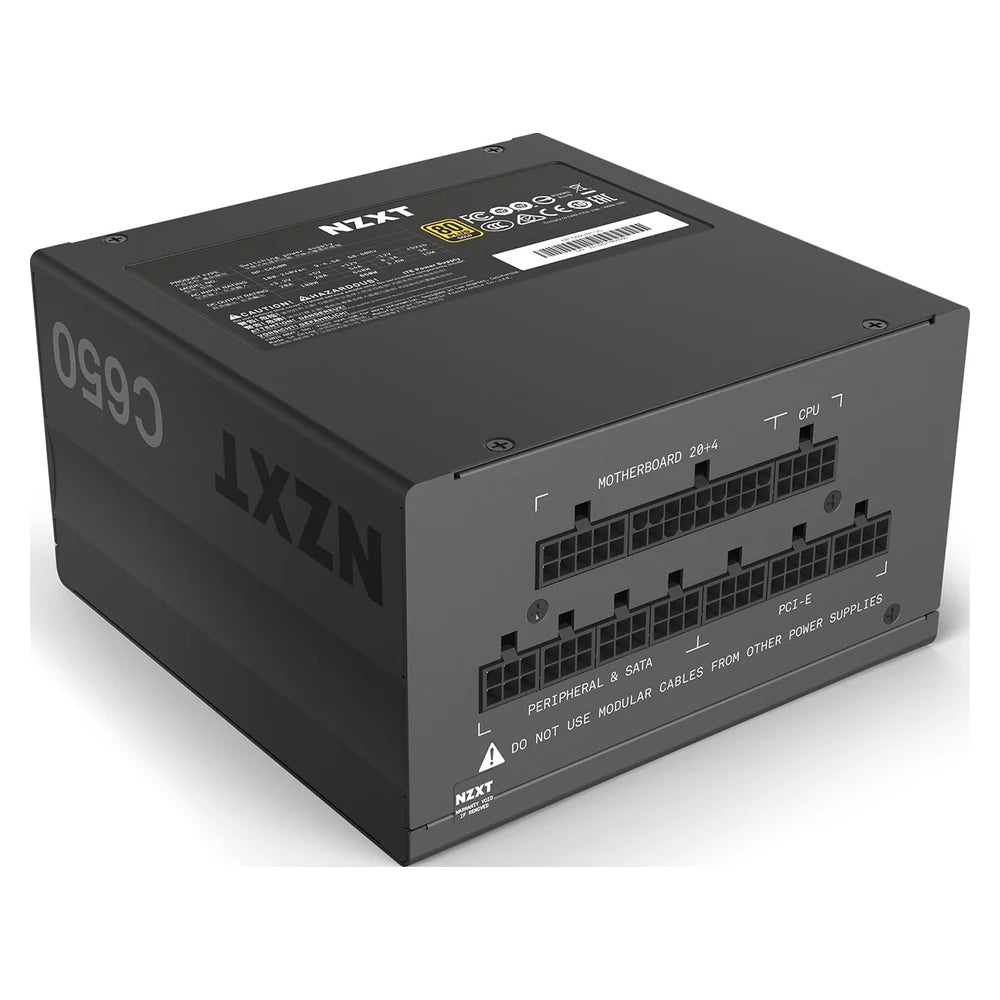 NZXT C650 80 Plus Gold Modular ATX Power Supply, 650W, Fully Modular, Sleeved Cables, ATX, Black | NP-C650M-UK