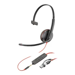 سماعة رأس Poly Blackwire 3325 Stereo USB-C، 3.5mm Plug + USB-C/A Adapter، Noise Cancelling مايكروفون، 32mm Speaker Size، أسود، ضمان سنة واحدة | 8X221AA
