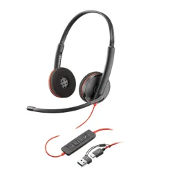 سماعة رأس Poly Blackwire 3325 Stereo USB-C، 3.5mm Plug + USB-C/A Adapter، Noise Cancelling مايكروفون، 32mm Speaker Size، أسود، ضمان سنة واحدة | 8X221AA