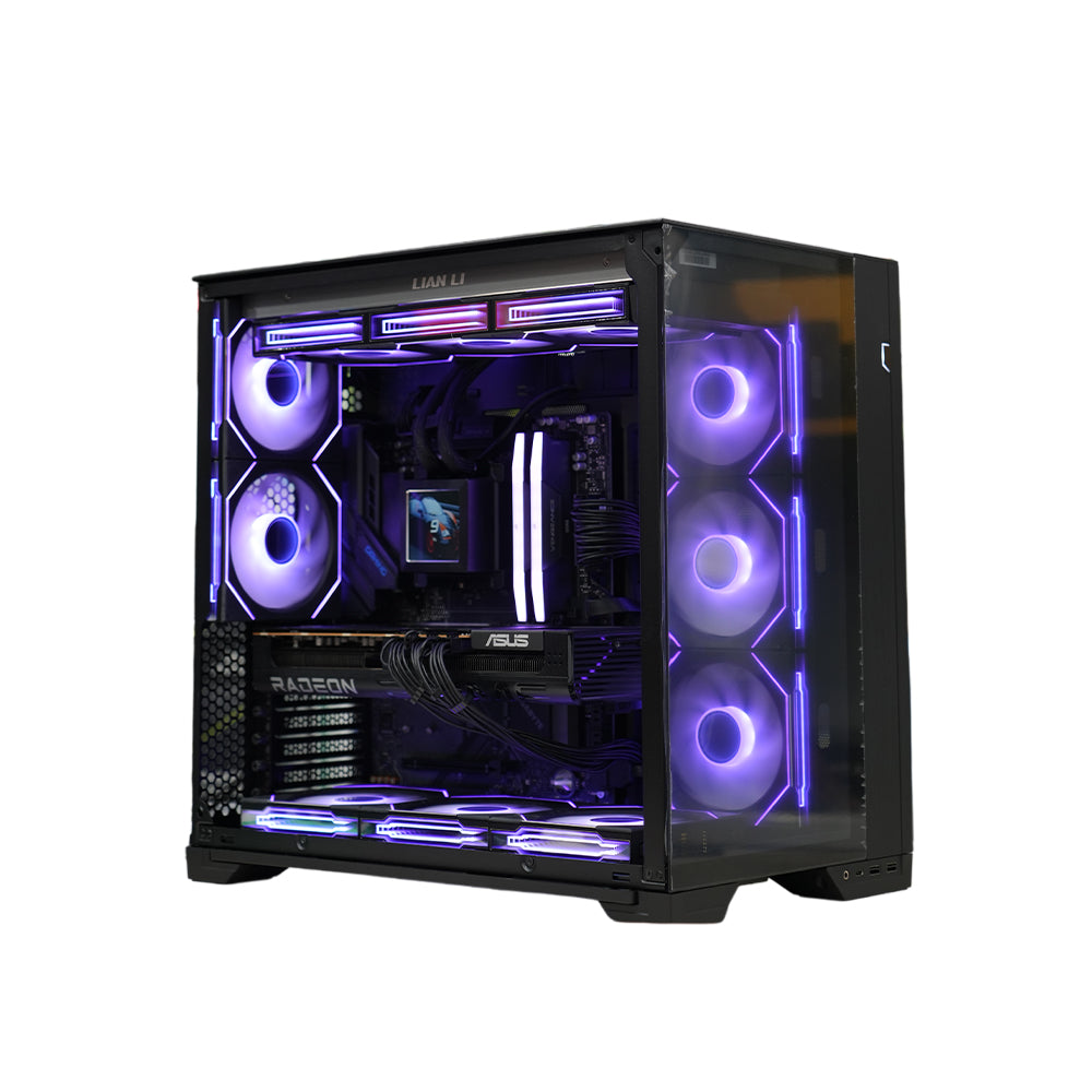 Pre-Built Lian Li O11 Vision Tower Gaming PC, AMD Ryzen 7 9800X3D Processor, 32GB RAM, 4TB SSD, 16GB Asus RTX 9070XT Prime OC, DOS, 1 Year Warranty | Lian-Li-R7-RX9070XT