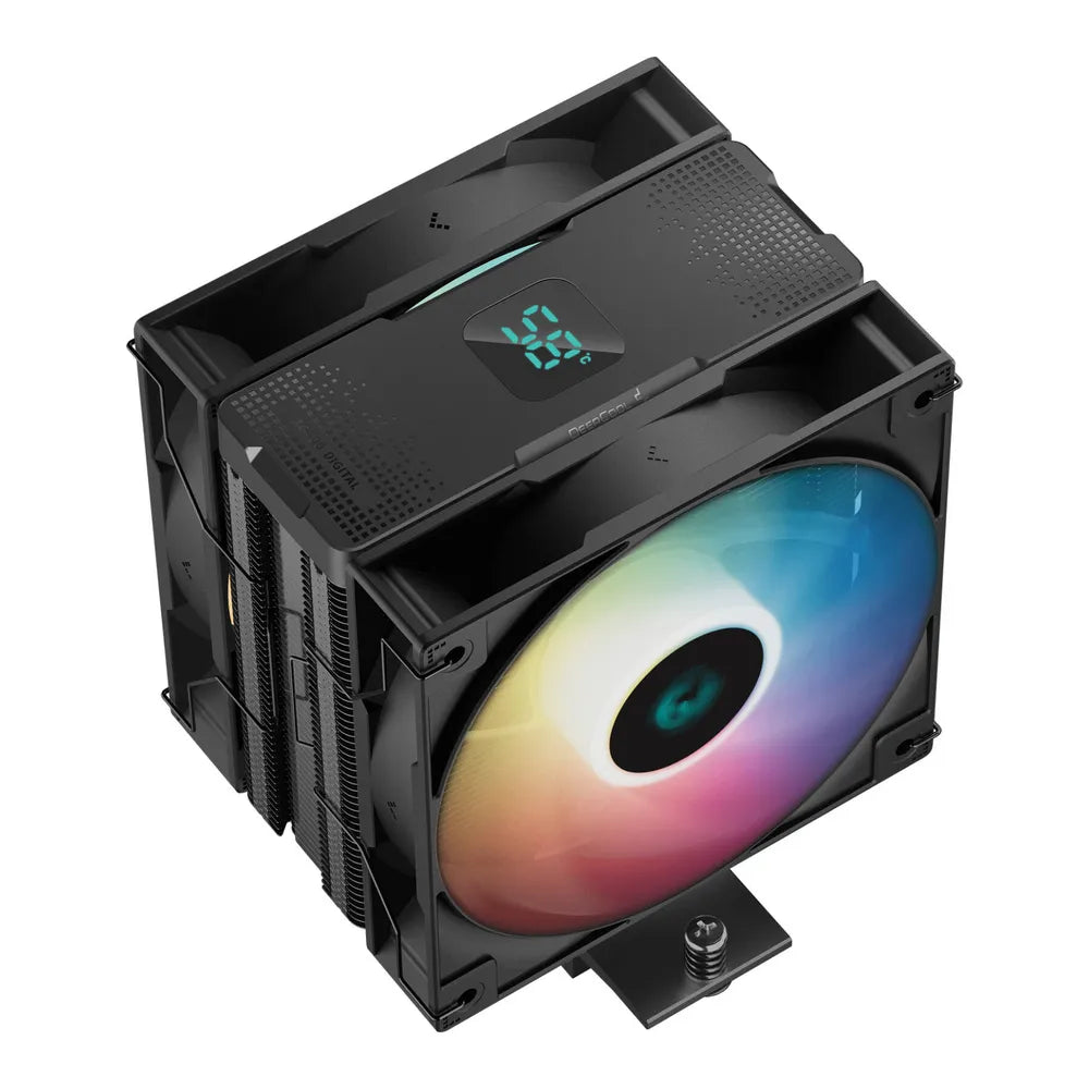 مبرد وحدة المعالجة المركزية DeepCool AG400 Digital Plus ARGB، 4 أنابيب حرارية، شاشة عرض الحالة في الوقت الفعلي، يدعم مقابس Intel و AMD، لون أسود، ضمان لمدة عام | R-AG400-BKADMP-G-1