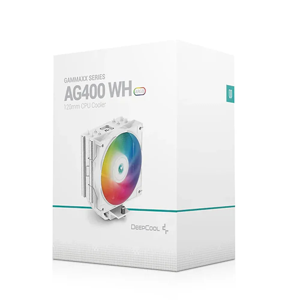 مبرد وحدة المعالجة المركزية DeepCool AG400 الرقمي بتقنية ARGB، 4 أنابيب حرارية، شاشة عرض الحالة في الوقت الفعلي، يدعم مقابس Intel و AMD، أبيض، ضمان لمدة سنة واحدة | R-AG400-WHADMN-G-1