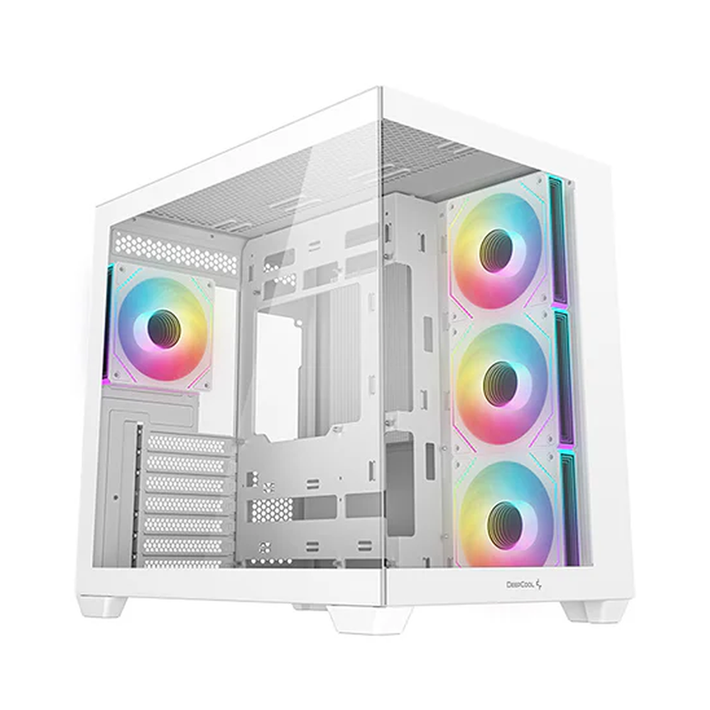 DeepCool CG530 4F WH ATX PC Case, Dual-Chamber Design With Tempered glass Side & Front Panel, 4 x 120mm(PWM+AR GB Reverse Blade) Fans, Full Size GPU Support, USB 3.2 Gen 2, White, 1 Year Warranty | R-CG530-WHADA4-G-1