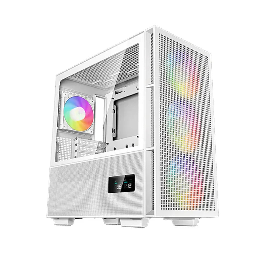 DeepCool CH560 DIGITAL Mid-Tower E-ATX PC Case, Real-Time Dual-Status Digital Display, Tempered glass Side Panel, 4 x AR GB Fans, 380mm GPU Support, USB 3.0, White, 1 Year Warranty | R-CH560-WHAPE4D-G-1